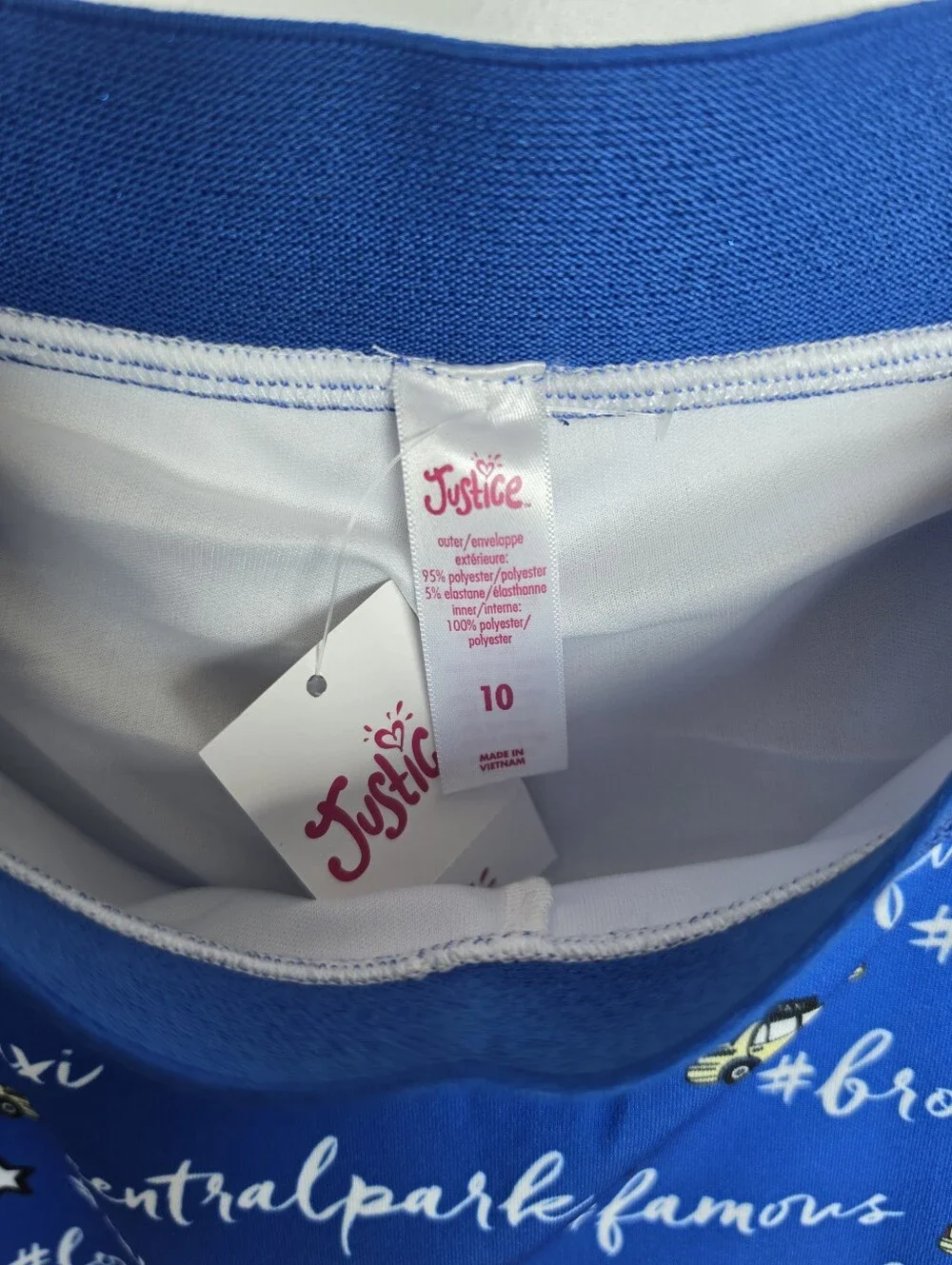 Justice Skort Kids Size 10 Cobalt Blue NYC Print Glitter Waist‎ Activewear